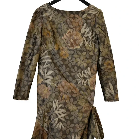 Oscar De La Renta Maxi Gown Size 14 Green Floral Silk Long Sleeve Evening Dress - Picture 2 of 10